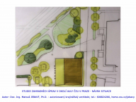 Studie zahradní úprav v okolí Auly ČZU v Praze a návrh zelené střechy dostavby Auly - autor Doc. Matouš Jebavý - 2019
